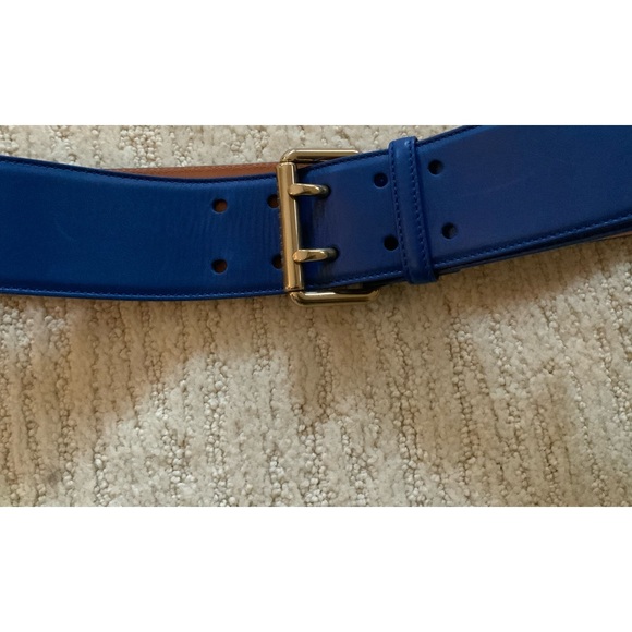 Ralph Lauren Collection Double Prong Wide Calfskin Leather Belt - Blue - Picture 3 of 8